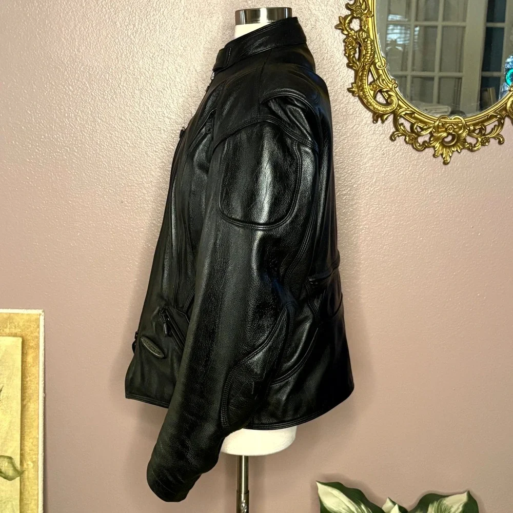 Harley-Davidson Women's XL Black Leather Motorcycle Jacket w/ Liner & Zip Pocket